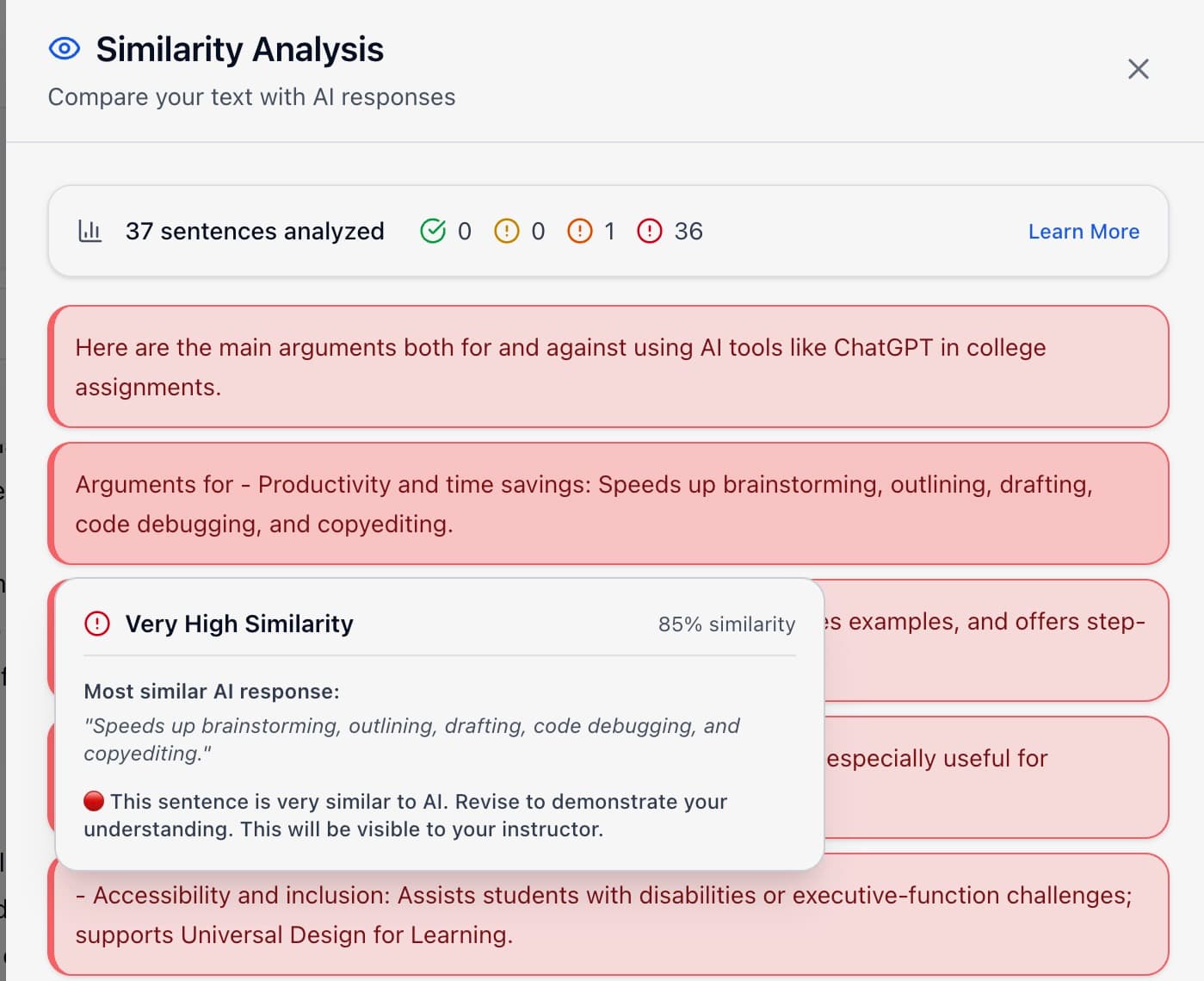Similarity analysis showing how students interact with AI